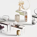 Modern Dressing Table Designs With Round Mirrors Stools And Marble Tops 3d model