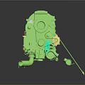 Green Engine With Yellow Components Detailed Mechanical Parts And Industrial Design