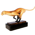 Wooden Cheetah Sculpture In Running Pose With Black Base Decorative Figurine