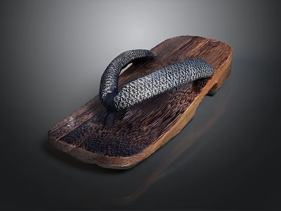 Traditional Handcrafted Wooden Clog With Carved Wooden Sole And Braided Black Strap 3d model