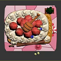Colorful Sweet Cafe Building With Ice Cream Strawberries Honey Dipper And Blue Ball