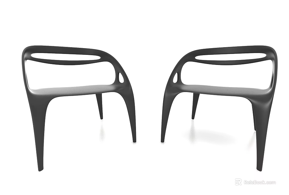 Two Modern Black Leisure Chairs With Curved Armrests And Unique Leg Design 3d model 