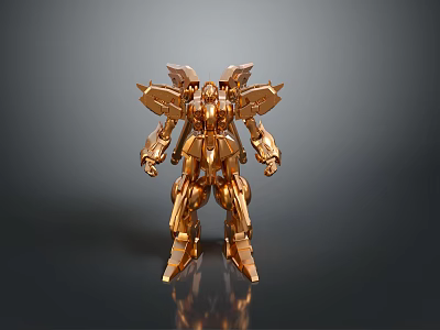 Golden Armored Mech Robot With Metallic Exterior And Symmetrical Structure 3d model