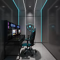 Modern Gaming Cafe Interior Setup With Gaming Chairs Multiple Monitors And Blue LED Lights 3d model