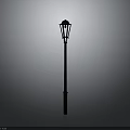 Classic Black Street Lamp With Tall Post Design Standing Against Neutral Gray Background