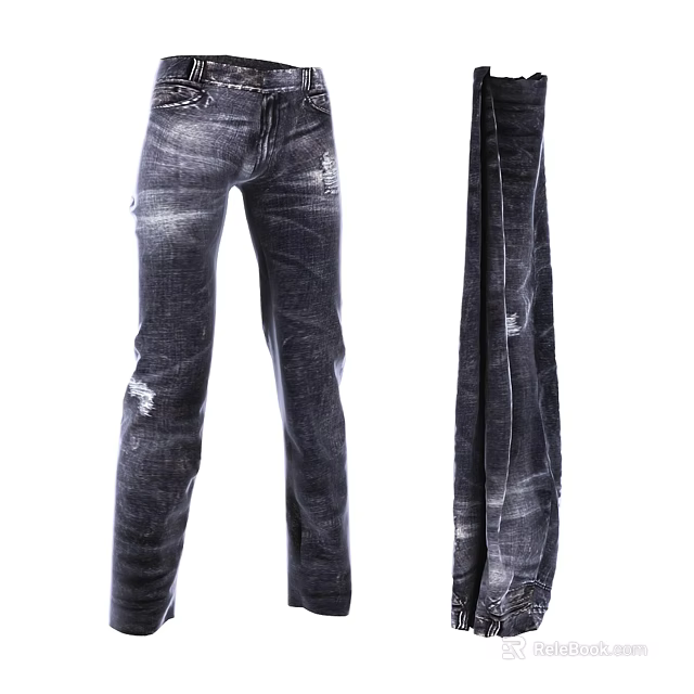 Distressed Dark Blue Denim Jeans With Ripped Details And Straight Leg Design 3d model 