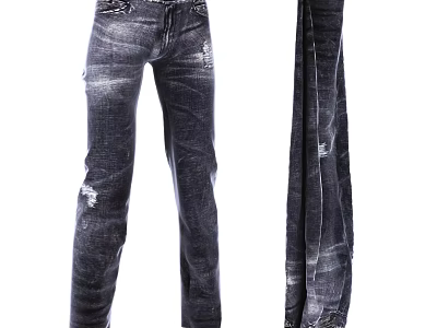 Distressed Dark Blue Denim Jeans With Ripped Details And Straight Leg Design 3d model