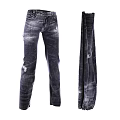 Distressed Dark Blue Denim Jeans With Ripped Details And Straight Leg Design