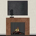 Elegant Marble Fireplace With Burning Flames And Artwork Above In Modern Living Room