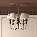 Elegant Classic Chandelier With White Pleated Shades Brass Frame Decorative Ceiling Plate And Wall Paneling