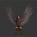 A Purple Eagle With Spread Wings Yellow Beak And Claws Standing Against Dark Background