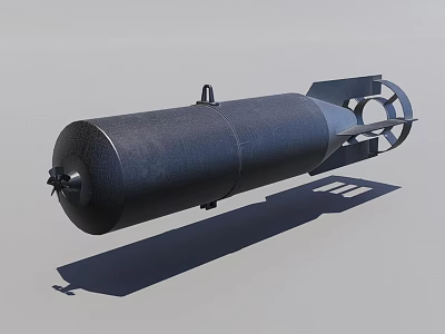 Black Cylindrical Military Aerial Bomb With Tail Fins And Metallic Shell Structure 3d model