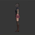 Woman in Dark Top Red Skirt and Brown Boots with Arm Wraps and Waist Belt