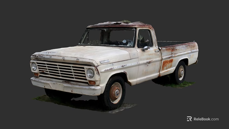 Old White Rusty Vintage Pickup Truck With Classic Design And Weathered Exterior 3d model 