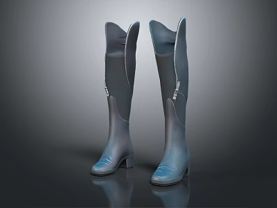 Stylish Tall Boots With Shiny Finish And Block Heels Fashionable Footwear Design 3d model