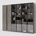 Modern Wooden Bookshelf With Glass Door Cabinets Books And Decorative Ornaments