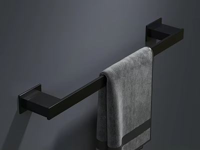 Modern Bathroom Accessories With Black Wall Mounted Towel Rack And Gray Towel 3d model