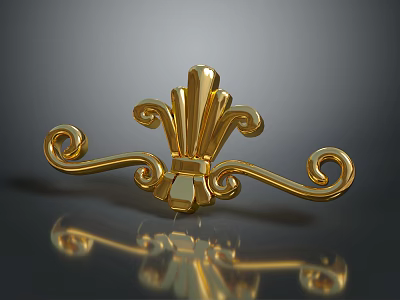 Elegant Golden Decorative Ornament With Curved Scrolls And Intricate Design 3d model