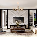 Elegant Living Dining Room Interior With Framed Artworks Sofa Throw Pillows And Coffee Table