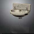 Vintage Bathroom Sink With Two Faucets And Worn Surface Graffiti Marks