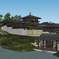 Ancient Architecture Complex With Traditional Pavilions Towers And Waterfront Gardens