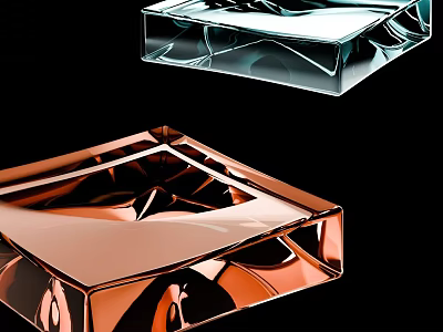 Glossy Square Ceramic Vessels with Copper Colored and Transparent Finishes for Decorative 3d model