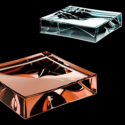 Glossy Square Ceramic Vessels with Copper Colored and Transparent Finishes for Decorative 3d model