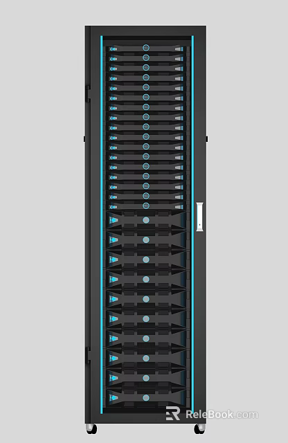Modern Computer Server Rack With Multiple Units And Blue Indicators For Data Center 3d model