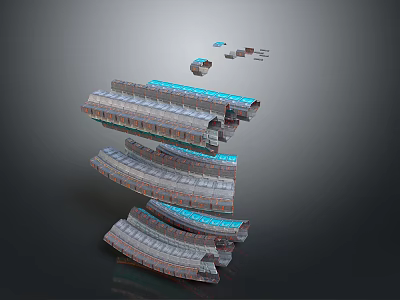 Futuristic Architectural Landscape Featuring Spiral Ascending Structure Multiple Levels And Blue Accents 3d model
