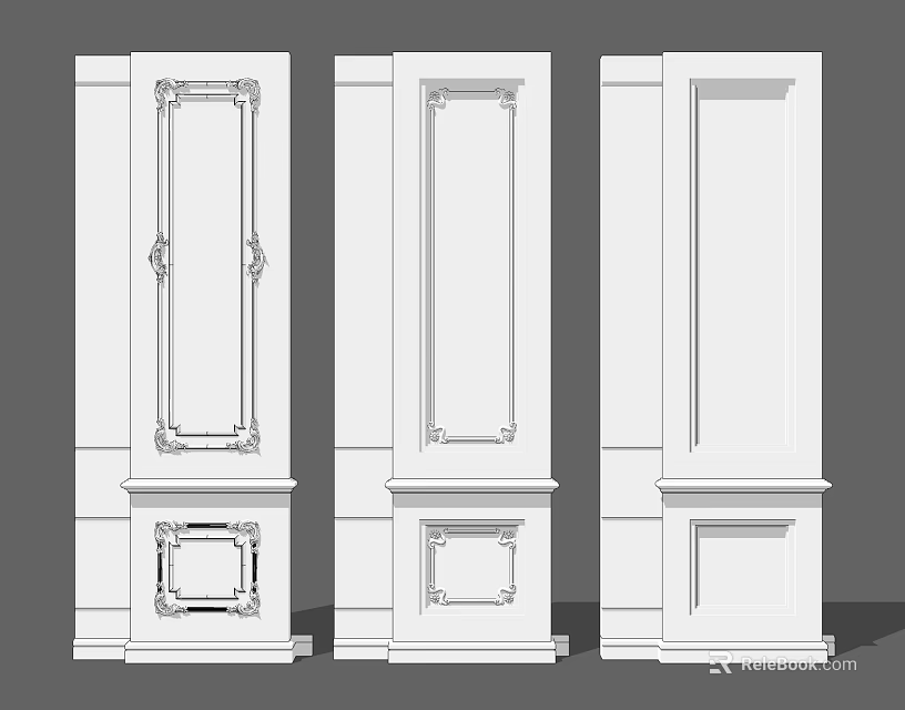 Decorative Wall Paneling in Three Different Designs for Modern and Classic Interiors 3d model 