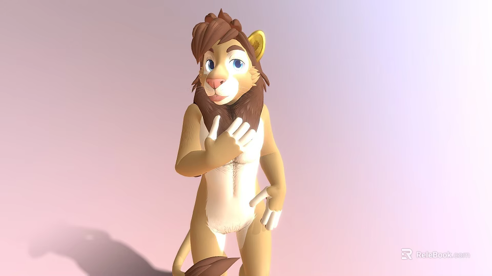 3D Animated Anthropomorphic Lion Game And Movie Character With Brown Fur And Blue Eyes Standing Pose 3d model 