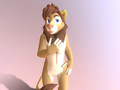 3D Animated Anthropomorphic Lion Game And Movie Character With Brown Fur And Blue Eyes Standing Pose 3d model