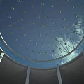 Architectural Glass Dome Structure With Metal Framework Supporting Columns And Visible Sky Clouds 3d model