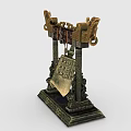 Ancient Chinese Bronze Chime Bell With Dragon Shaped Decorations Ornate Base And Intricate Carved Patterns