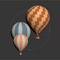 Three Colorful Hot Air Balloons With Patterned Designs On Gray Background