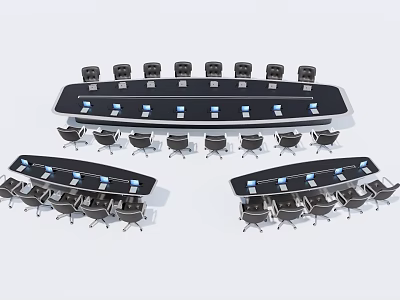 Modern Conference Tables With Black Ergonomic Chairs And Curved Design Layouts 3d model