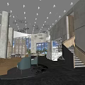 Modern Sales Office Interior With Reception Desk Comfortable Chairs And Large Glass Windows