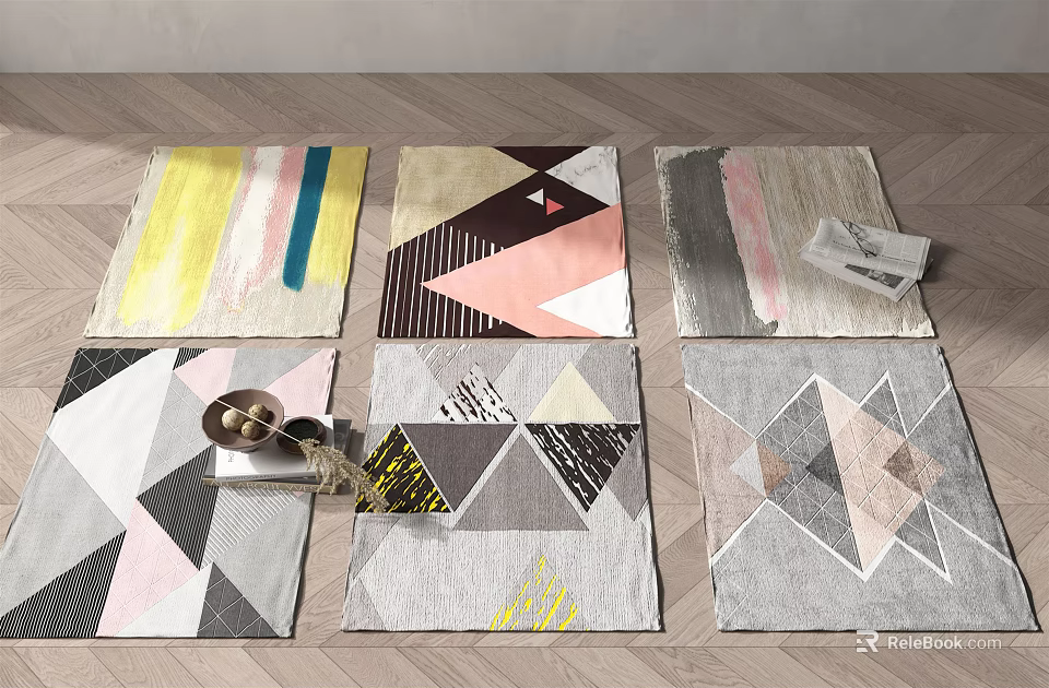Square Rugs With Modern Geometric Patterns And Colorful Abstract Designs 3d model