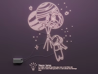 Creative Neon Lamp Combination Design With Astronaut Balloons And Stars 3d model