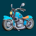 3D Rendered Blue Classic Motorcycle With Orange Seat Chrome Accents And Dark Blue Background