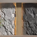 Elegant Modern Gray Stone Feature Wall With Textured Surface Wooden Frame And Warm Lighting