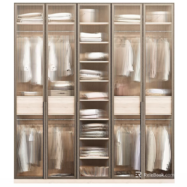 Elegant Modern Wardrobe Interior With Hanging Shirts Folded Clothes And Drawers 3d model 
