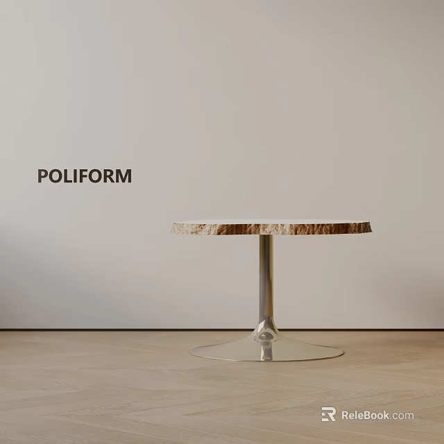POLIFORM Modern Minimalist Side Table With Round Marble Top And Silver Metal Base 3d model