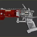 Futuristic Red Sci Fi Pistol With Metallic Structure Checkerboard Pattern And Yellow Details