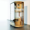 Modern Glass Display Cabinet With Multiple Shelves Drawer And Wheels For Household Items Storage