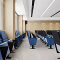 Modern Conference Room Interior Design With Blue Chairs Podium And Large Screen