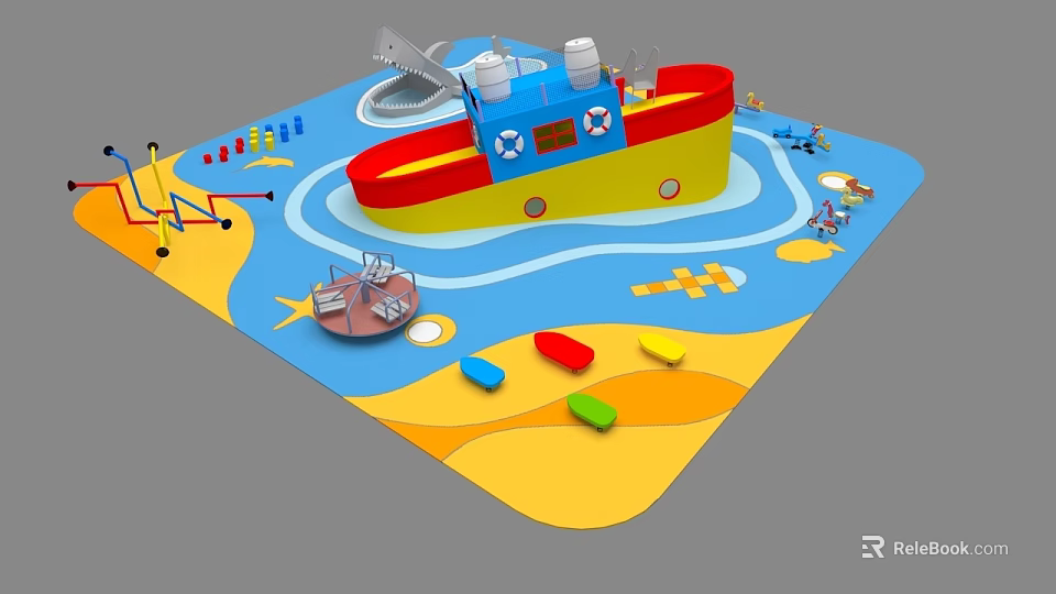 Children's Playground Featuring Boat Shaped Structure Colorful Floor And Fun Play Elements 3d model 