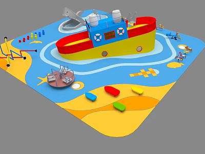 Children's Playground Featuring Boat Shaped Structure Colorful Floor And Fun Play Elements 3d model