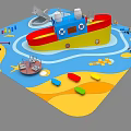 Children's Playground Featuring Boat Shaped Structure Colorful Floor And Fun Play Elements