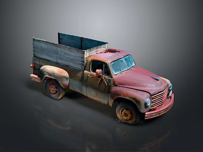 Rusty Red Vintage Truck With Open Wooden Bed And Classic Design 3d model